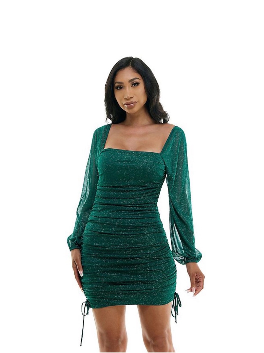 Jump apparel size large long sleeve green glittery mini dress